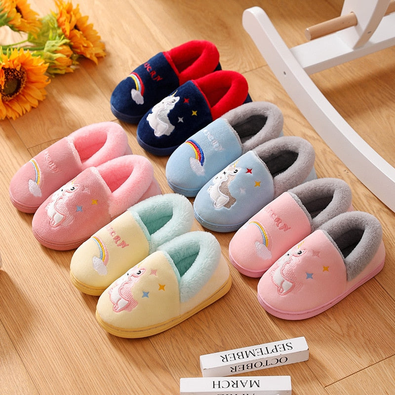 Kocotree Winter Kids Slippers Children Unicorn Non-slip Soft Girls Home Shoes Kids Boys Cartoon Slippers Indoor Floor Shoes